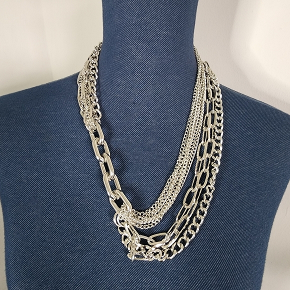 Unique Silver Multi Chain Necklace Earrings Set  New - Picture 6 of 8